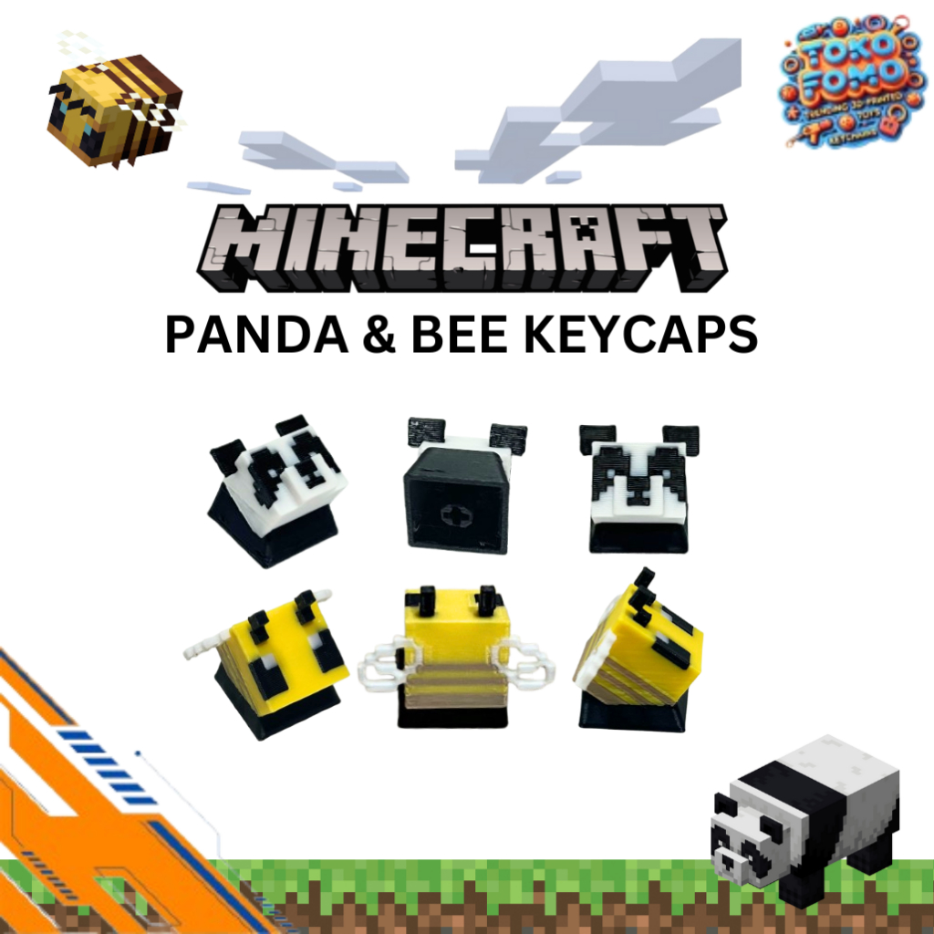 FOMO SHOP Panda Bee Minecraft Theme Keycaps คีย์บอร์ดแบบกลไก