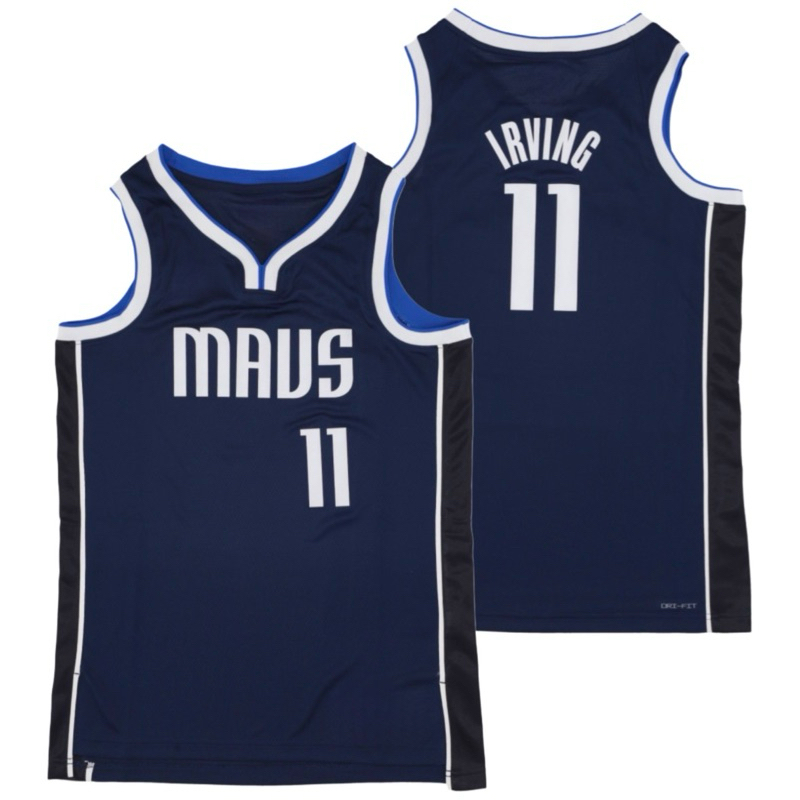 นําเข้า EMBROIDERY JERSEY BASKETBALL SHIRT DALLAS MAVS MAVERICKS 11 KYRIE IRVING STATEMENT NAVY BLUE