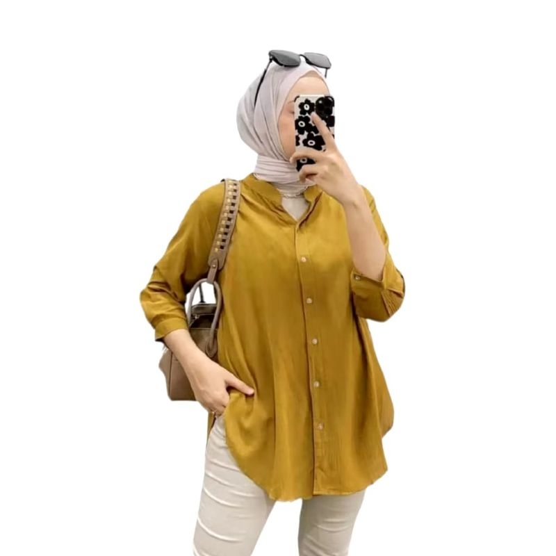 KEMEJA จัดส่งฟรีเสื้อผู้หญิง RAYON TWILL PLAIN TOP BLOUSE BASIC เสื้อสตรี 7/8 SLEEVE OVER