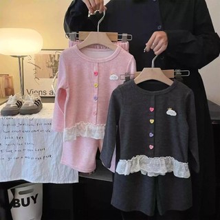 [PRINCESS KESLI] 2-11 Tahun Setelan anak perempuan modis musim semi baru 2025, atasan bulu beras ketan renda, celana, setelan dua potong yang bergaya
