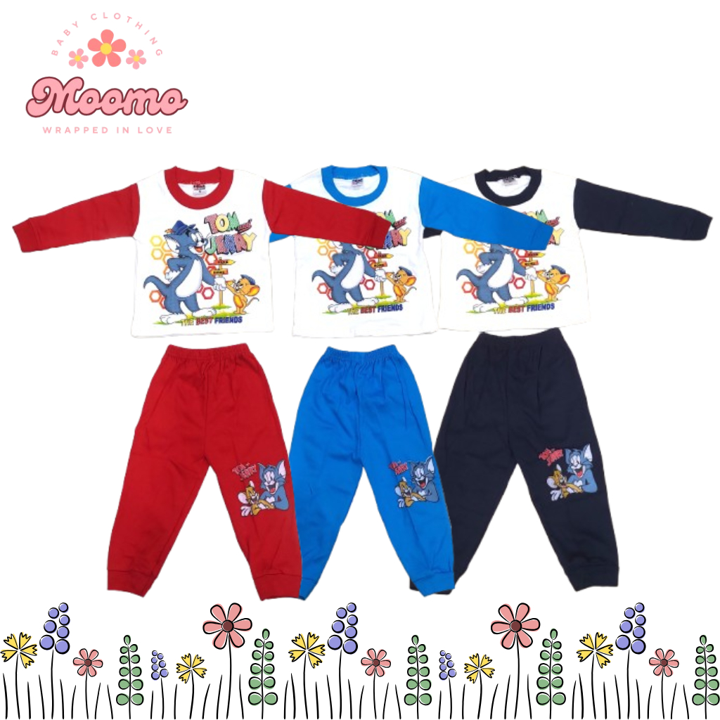 MOMOBABY ชุดนอนเด็กชายขายาว/ชุดนอนพร้อม Tom & Jerry Motif อายุ 0-6 เดือน 1-3 ปี