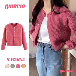 QUIRINO - Cardigan rajutan pendek wanita kancing leher bulat ala Korea Sweater cardigan rajutan pendek yang lucu