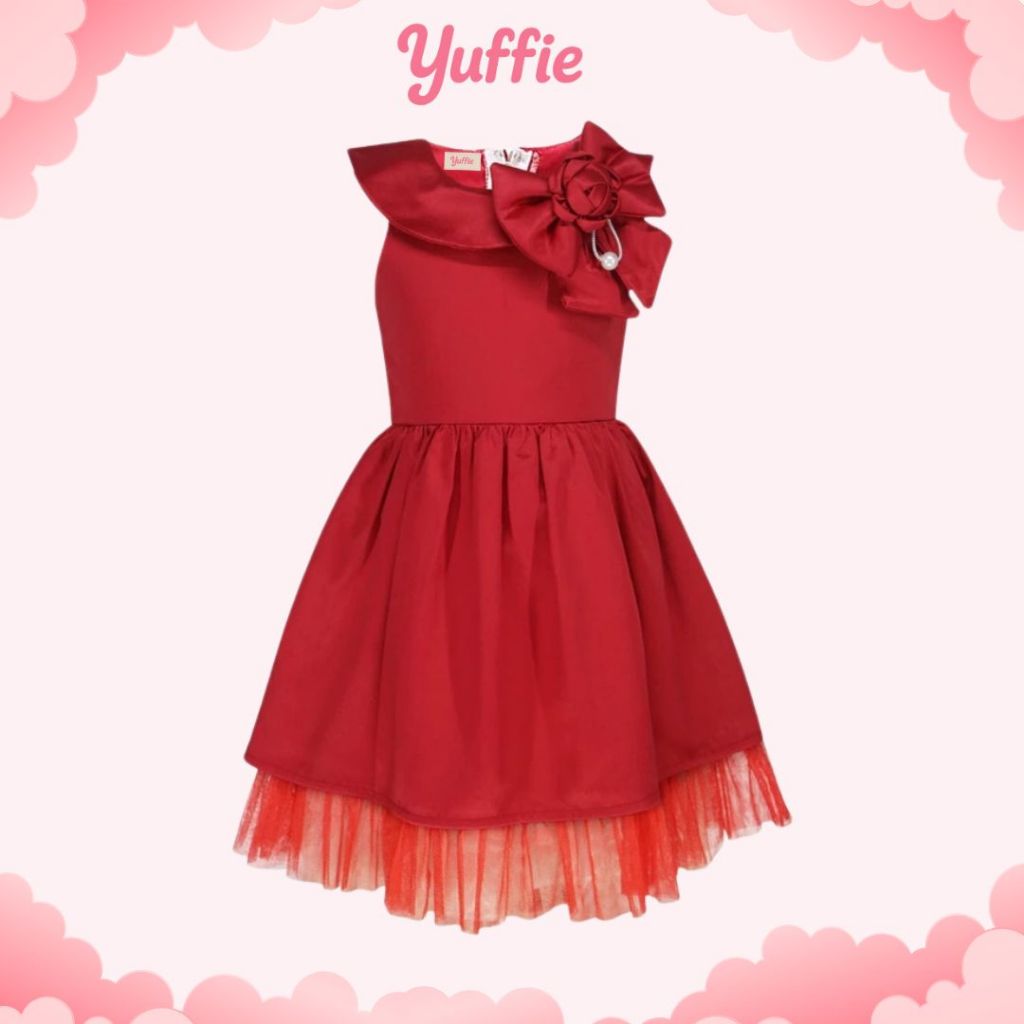 YUFFIE ชุดเดรสผ้าซาติน CNY แฟชั่นเด็กผู้หญิง อายุ 1-12 ปี 4235