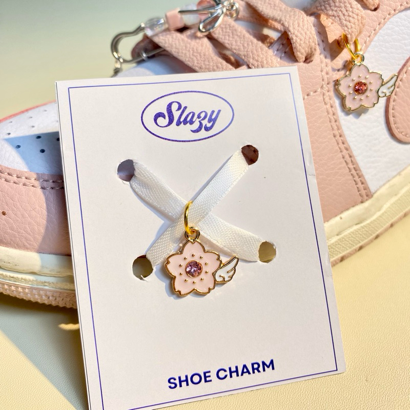เสน่ห์รองเท้า LAZY | อุปกรณ์เสริมรองเท้า | ดอกไม้ Rhinestone Wings ดอกไม้สีชมพู