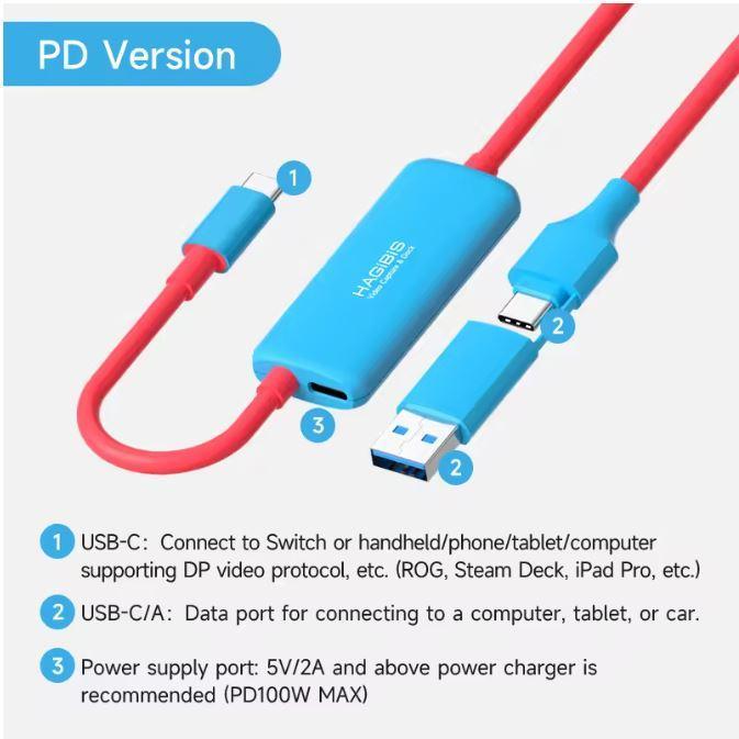 HAGIBIS USB 3.0 VIDEO CAPTURE CARD 100W PD USB C TO USB A/USB C LIVE RECORD VIDEO GAMING สําหรับ QUE