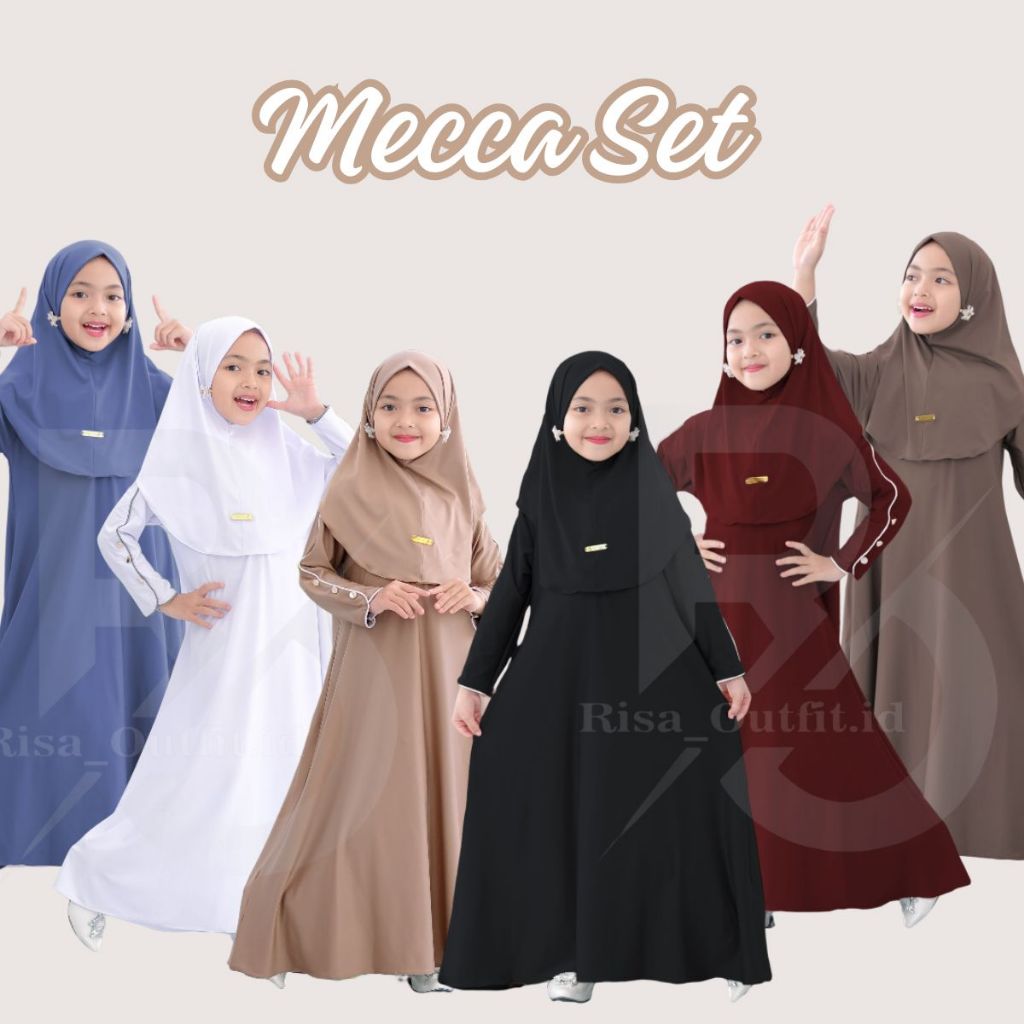 PUTIH ชุด Gamis สําหรับเด็ก Hijab Mecca Set / Gamis สีขาวของเด็กผู้หญิง / เสื้อเจอร์ซีย์เด็ก / Abaya สําหรับเด็ก