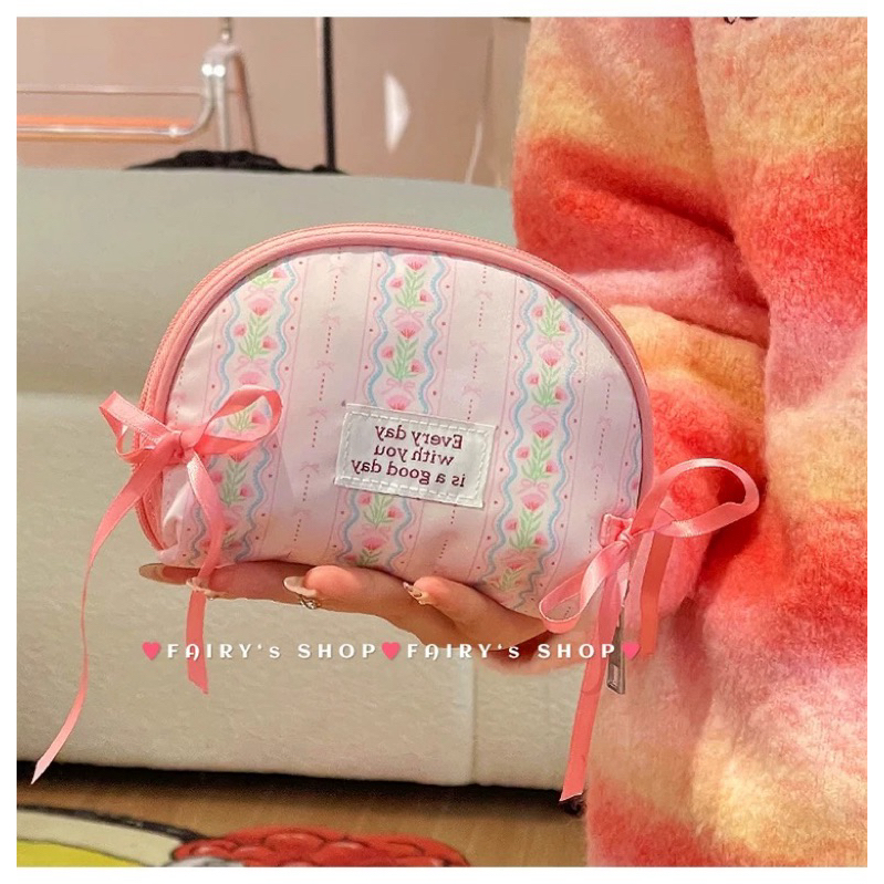 PINKY ROW - Coquette Ribbon YULIE Make Up Pouch - Make Up Wallet - Make Up Bag - Make Up Organizer -