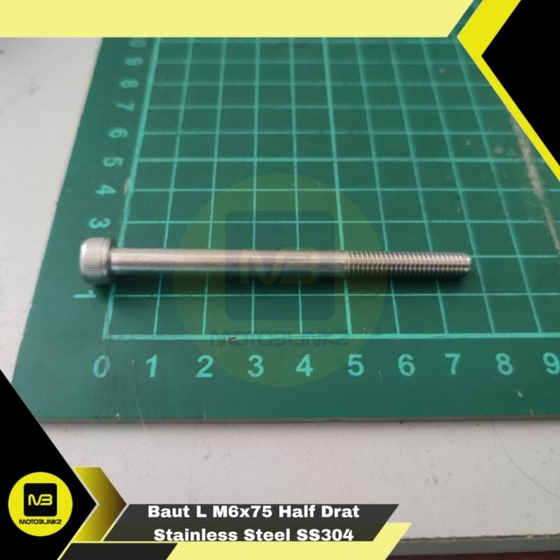 ครึ่งเกลียว L Bolt M6 x 75 M6x75 สแตนเลส SS 304 SS304 SUS304 Anti Rust Bolt 10 ซ็อกเก็ต Hex หมวก