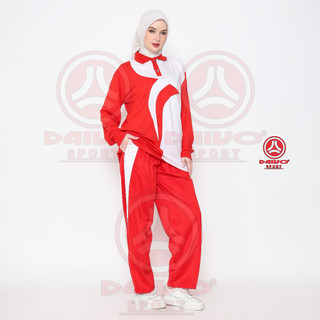 Setelan Olahraga Merah Putih Wanita dan Pria / Setelan Olahraga Senam Merah Putih