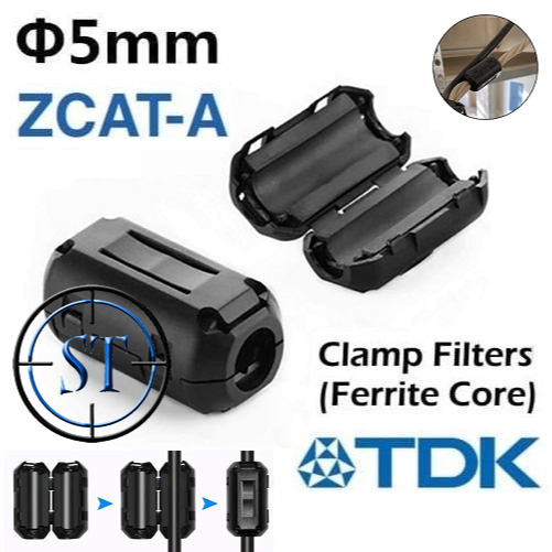 แม่เหล็ก TDK RF EMI 5 มม.Snap On Coil Noise Filter Ferrite Clamp สายสีดําเหมาะสําหรับสายสัญญาณเสียงห