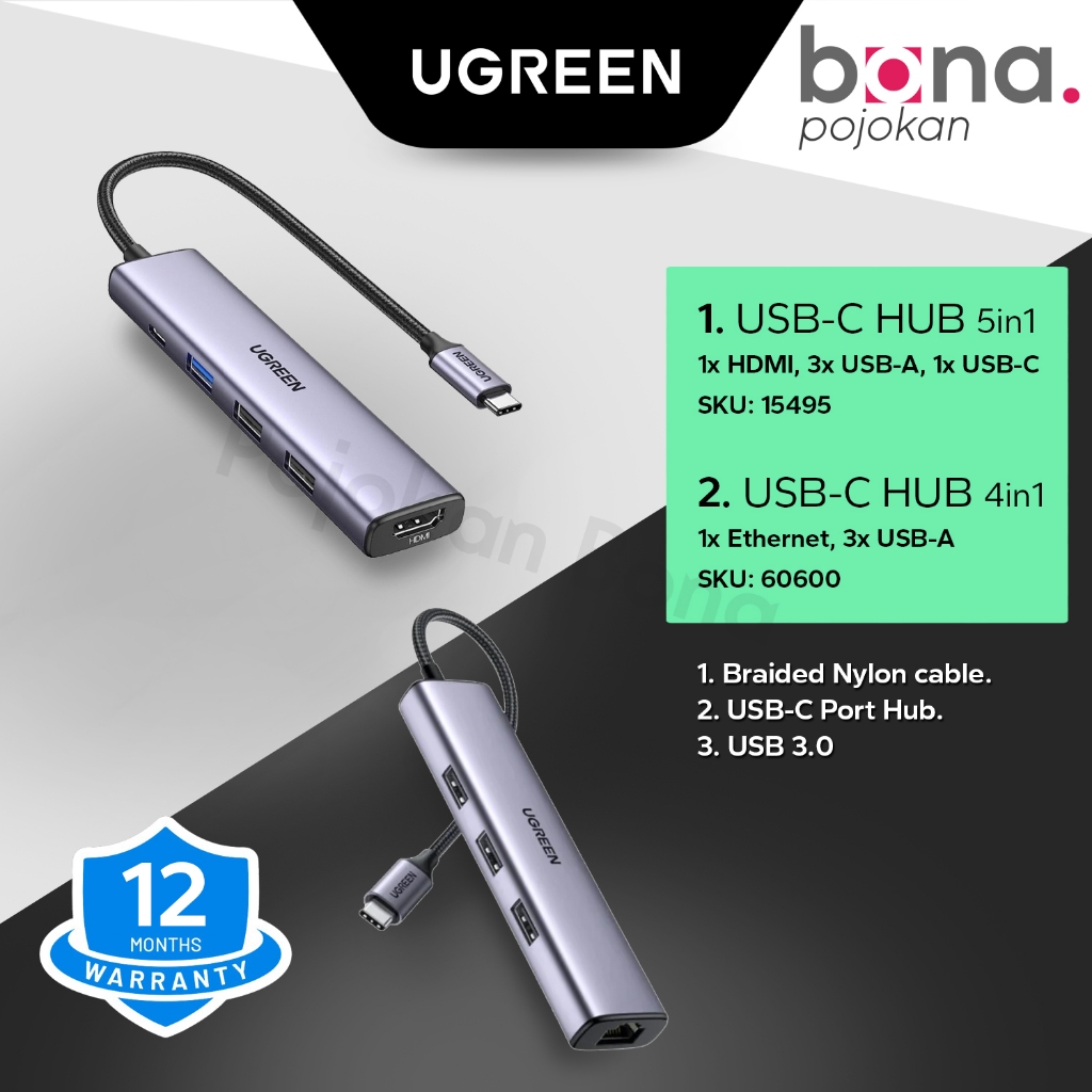 Ugreen HUB Type C 5 IN 1 ประเภท C ถึง 3 USB 3.0 ประเภท C 100W และ HDMI 4k 30hz 15495 66000
