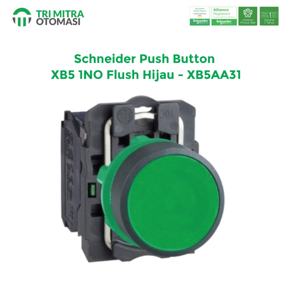 HIJAU Schneider ปุ่มกด XB5 1NO Flush Green - XB5AA31