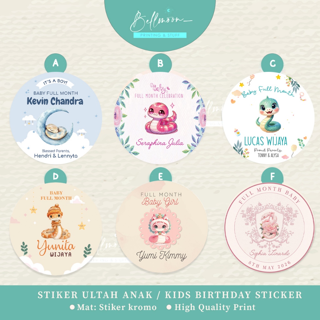 FULL MONTH BABY ROUND STICKER / SNAKE SHIO / SNAKE STICKER BABY ANNNOUND