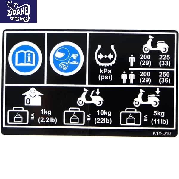 Honda PCX 160 K1Z 87505K1YD10 Tyre Drive Cargo Label