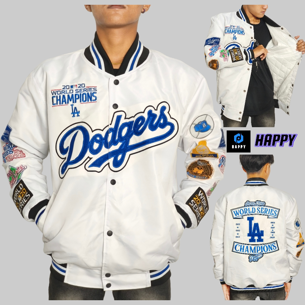 HAPPY ล่าสุด Premium Full เย็บปักถักร้อย Dodgers White Varsity Baseball Jacket สําหรับผู้ชายและผู้หญ