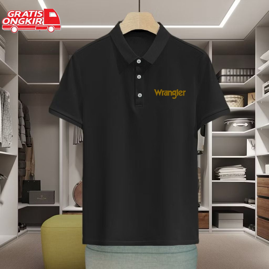 Wangler Gold Motif เสื้อโปโลผู้ชายแขนสั้น Premium Unisex Collar Shirt