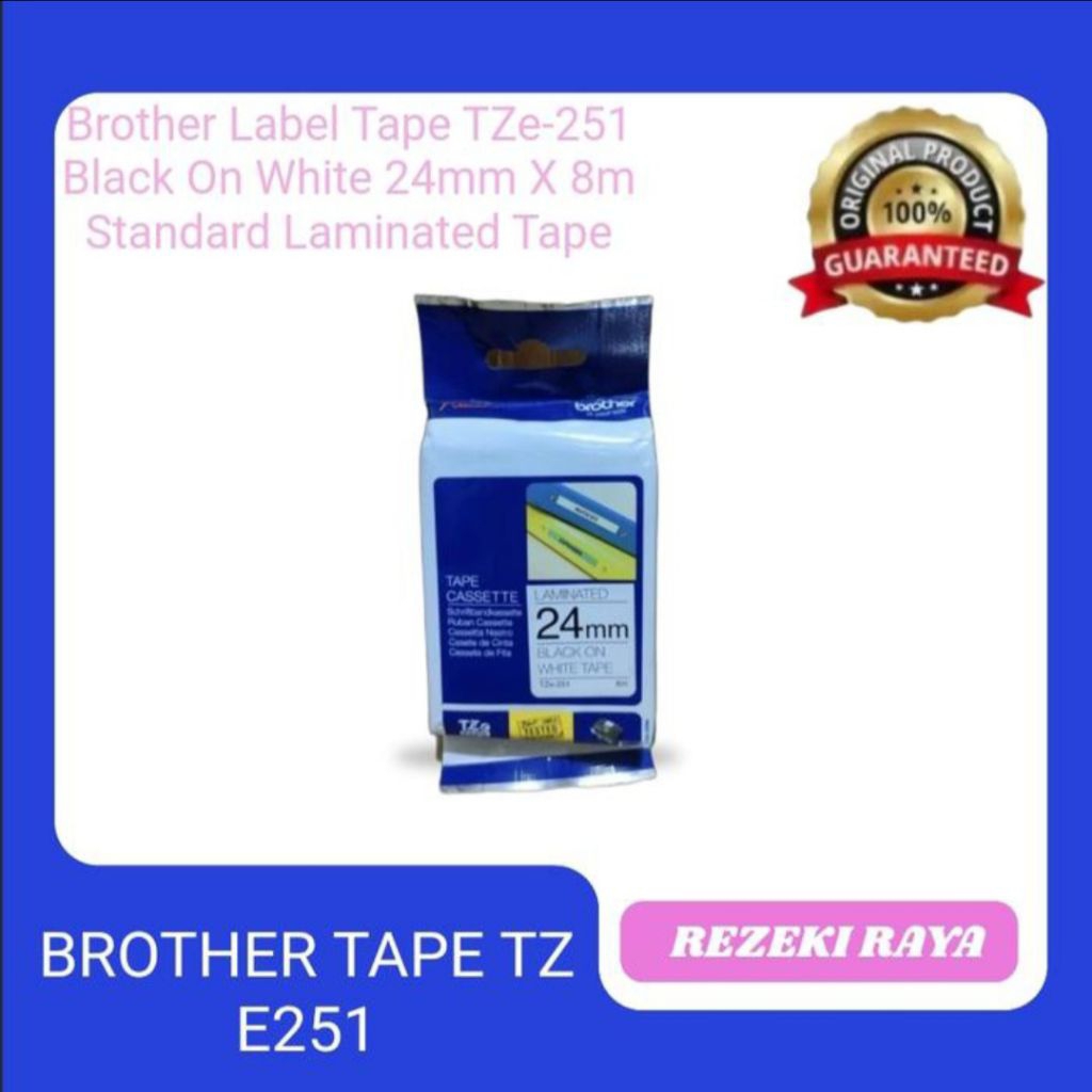 Brother Label Cassette TZE 251 Tape 24mm สีดําบนพื้นขาว