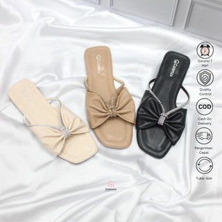 Galenza Feya Sandal Diamond Blink Gem Pearl Ribbon FlatWanita Rubber SoleWanita
