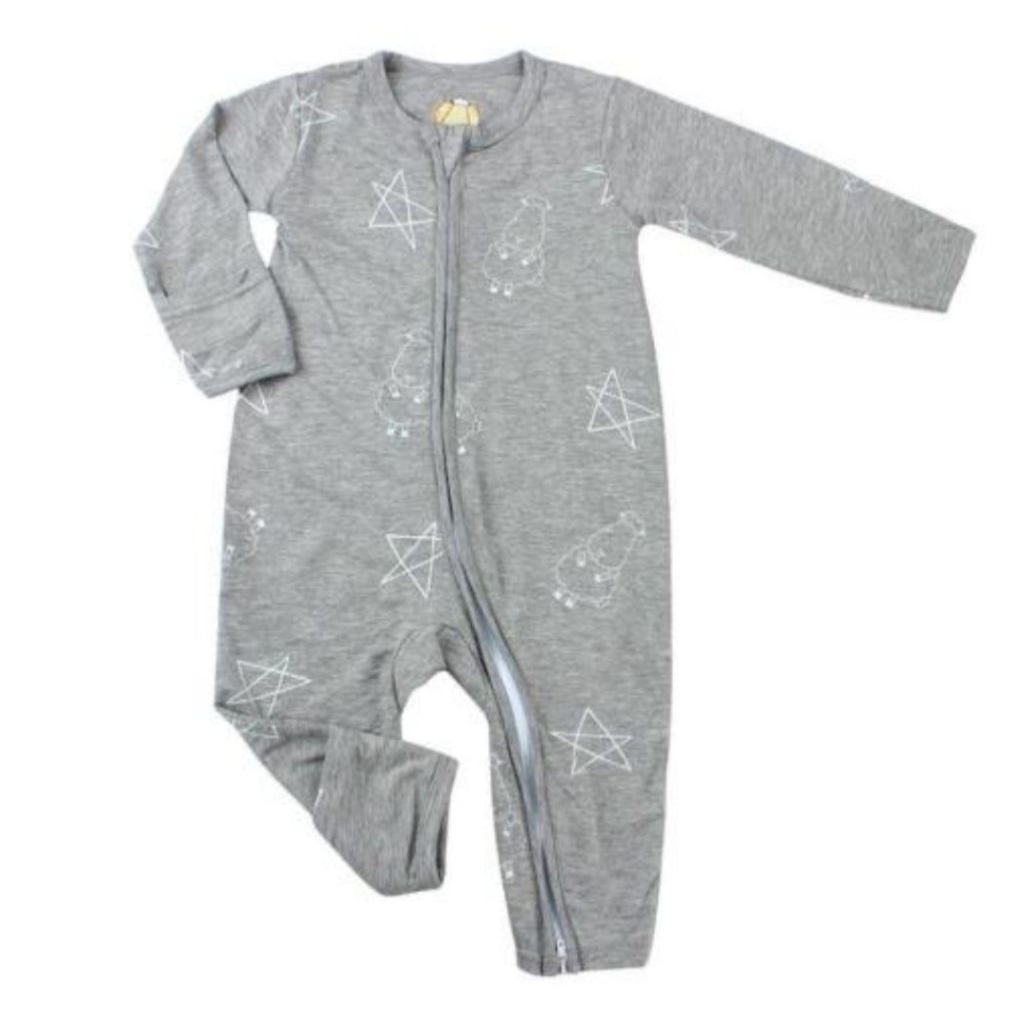 PL PR3L0V3D BABAASHEEPZ ROMPER LONG SLEEVE BIG STARS WITH ZIPPER/ LONG SLEEVE JUMPER BABY GREY BAA B