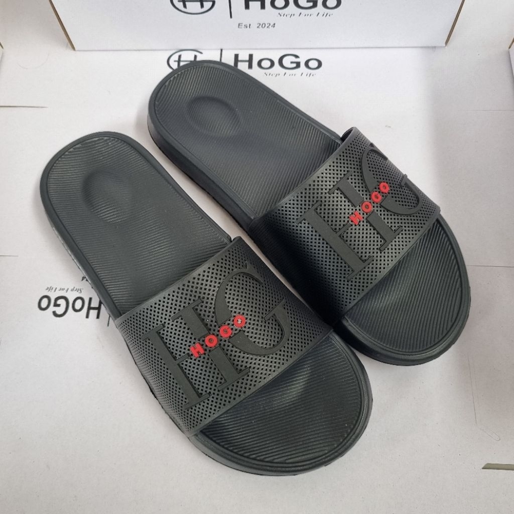 MERAH Hogo รองเท้าแตะโลโก้สีแดงเรียบง่ายสําหรับผู้ใหญ่สําหรับผู้ชายและผู้หญิง