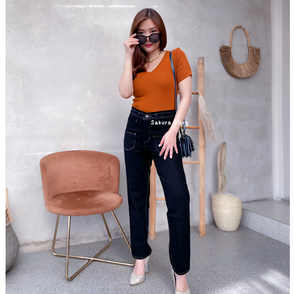 Sakura Glory - PREMIUM BERRY DENIM BLACK JEANS SIZE EU 27-34 / BOTTOM / WOMEN / ADULTS / DISTRO / IM