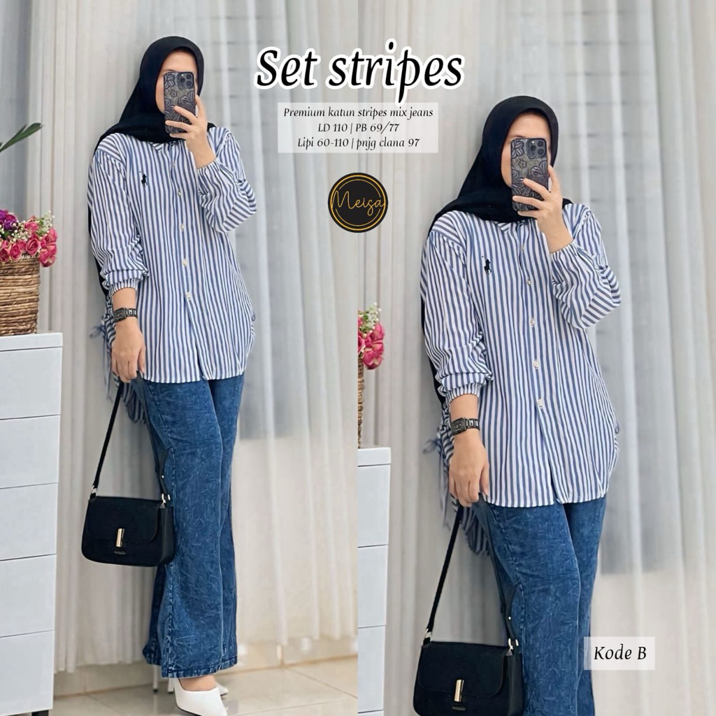Stripes Set ชุดกางเกงผู้หญิงล่าสุด Meisa Onida