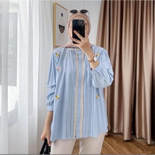 Nayla Shirt Kemeja Bordir Linen Oversize Wanita
