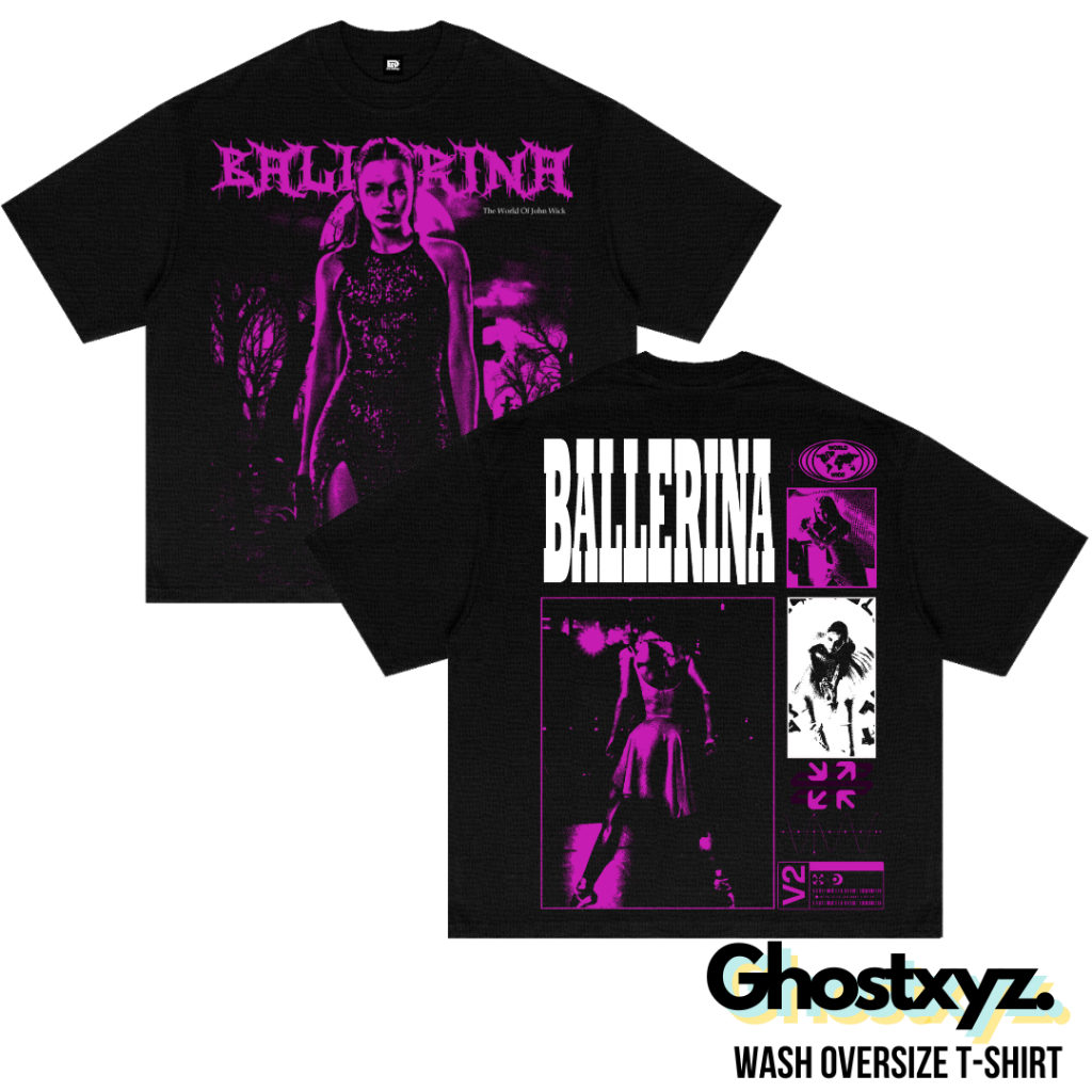 Ghostxyz เสื้อยืด Ballerina Word Of John Wick Ana De Armas สีดํา Oversize Vintage Tee เสื้อพิมพ์ A2