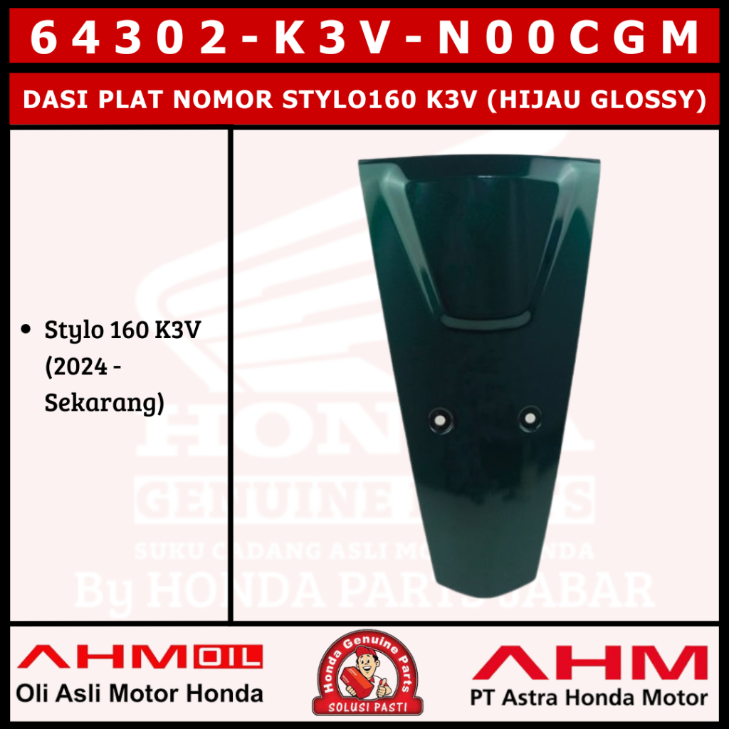 HIJAU Stylo160 K3V Front Number Plate Tie (Glossy Green) 64302K3VN00CGM