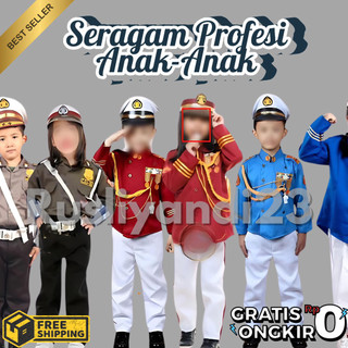 COSTUM SERAGAM PROFESI ANAK-ANAK TK KARNAVAL POLANTAS/TNI AU LORENG/AKPOL/AKMIL/TNIAD/PILOT/POLISISABARA BAHAN BERKUALITAS