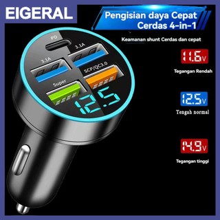 Car Charger Universal Charger Mobil 4USB 66W Mendukung QC 3.0 Original Colokan Mobil Fast Charging Adaptor 5in1LED Display Digital