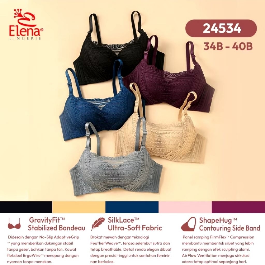 เอเลน่า ชุดชั้นใน Kemben BH Cup B Medium E 24534 - 34B - 40B - Medium Cup Thin Foam Bra Camisole Bra
