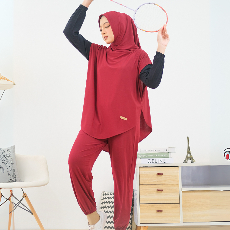 HELAIRINDU - ชุดฮิญาบกีฬาผู้หญิง กางเกงฮิญาบด้านนอกและเสื้อเจอร์ซีย์