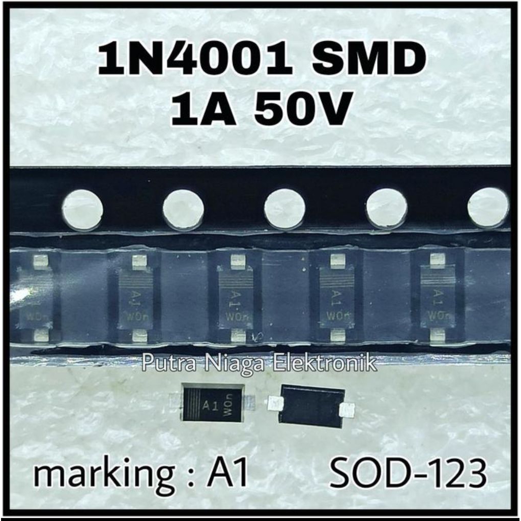 บรรจุ 10 ชิ้นไดโอด SMD 1N4001 1A 50V ขนาด SOD123 / IN4001 SOD-123 1N 4001 เครื่องหมาย: A1