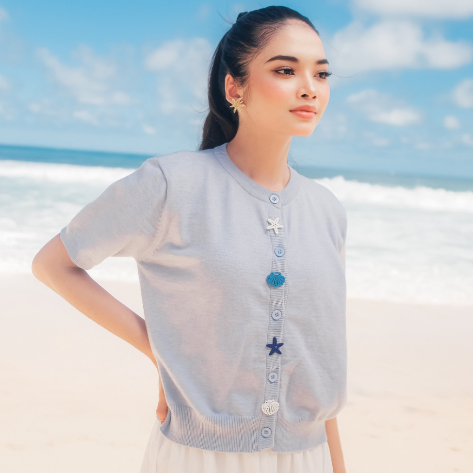 MKY CLOTHING PREMIUM KNIT CARDIGAN ROUND NECK SHORT SLEEVE CARDIGAN