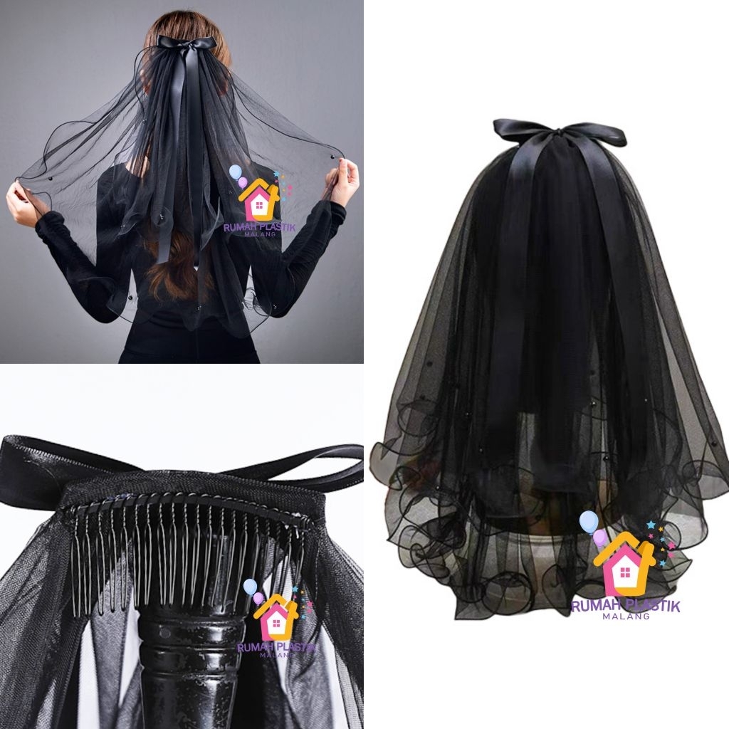 สีดํา VEIL ผ้าเจ้าสาว VEIL ฮาโลวีนสีดําเจ้าสาว VEIL เจ้าสาวเป็นเจ้าสาวอุปกรณ์อาบน้ํา photobooth part