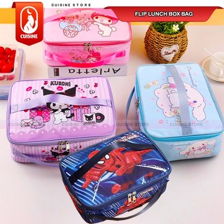 Tas Bekal anak Persegi Flip Ukuran Besar karakter Kuromi Astronot Spiderman High Quality