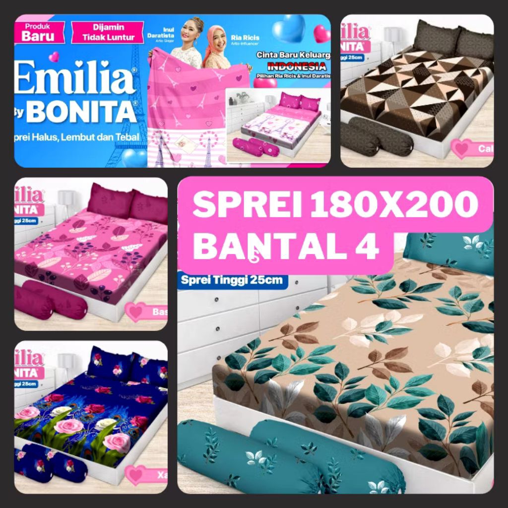 EMILIA by Bonita ผ้าปูที่นอน KING ขนาด 180 x 200 B4 - หมอนข้าง 2 ใบ