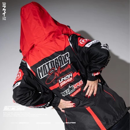 MERAH Mols Red / Grey Windbreaker Jacket - Black Red / Parate Material Waterproof Jacket