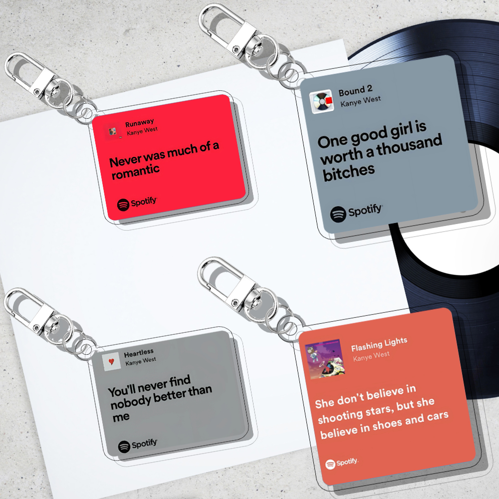 GANTUNGAN Kanye West พวงกุญแจ Spotify เนื้อเพลง | Spotify Kanye West UV พิมพ์เนื้อเพลงพวงกุญแจ 2 ด้า