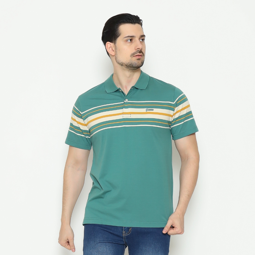 HIJAU แถบโปโลผู้ชายค้อน J1OPS22 | เสื้อยืดคอปกแขนสั้นสีน้ําตาลสีเขียวสําหรับผู้ชาย