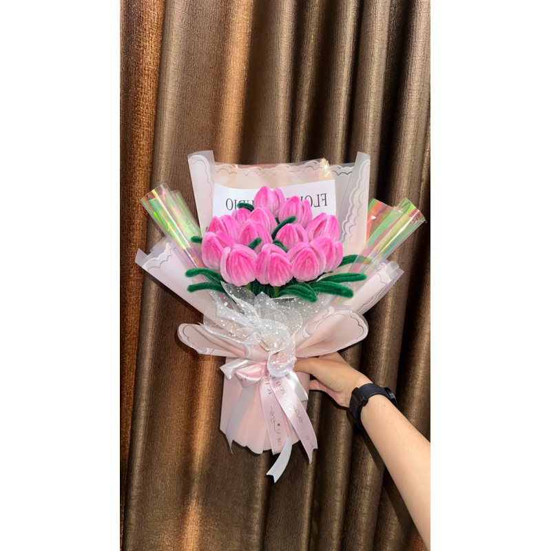 Buket bunga pipe cleaner kawat bulu premium