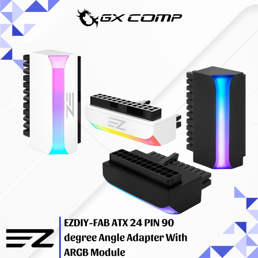 EZDIY-FAB ATX 24 PIN 90 องศาอะแดปเตอร์มุมพร้อม ARGB Module สีดํา/ขาว