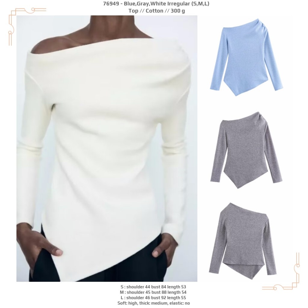 76949 - Irregular (WHT,GRAY,BLUE) (S,M,L) - BLOUSE