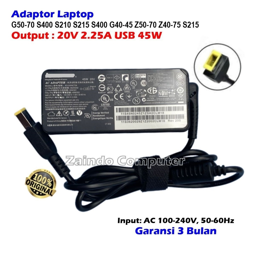IDEAPAD LAPTOP ADAPTER 20V 2.25A USB G50-70 S400 S210 S215 S400 G40-45 Z50-70 Z40-75 S215 ADAPTER 20