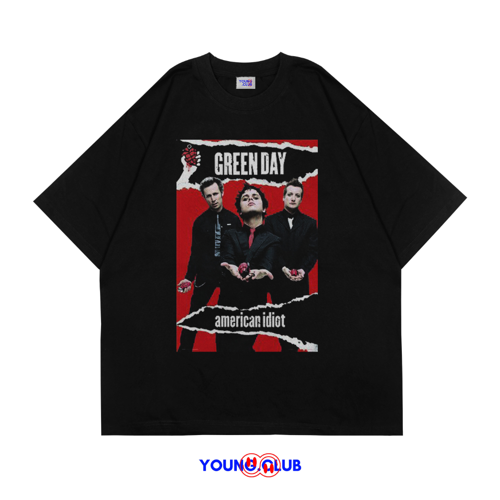 หนุ่ม.CLUB | เสื้อยืด สีเขียววัน AM3RICAN IDIOT | เสื้อยืด OVERSIZE สไตล์สีดํา Y2K VINTAGE BOOTLEG G