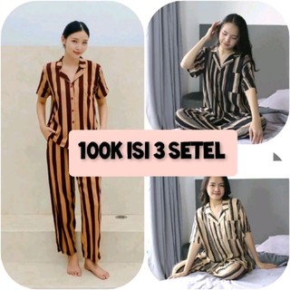 Paket Hemat 100 Ribu Dapat 3 Setelan Piyama Baju Tidur Wanita Dewasa Salur Kekinian