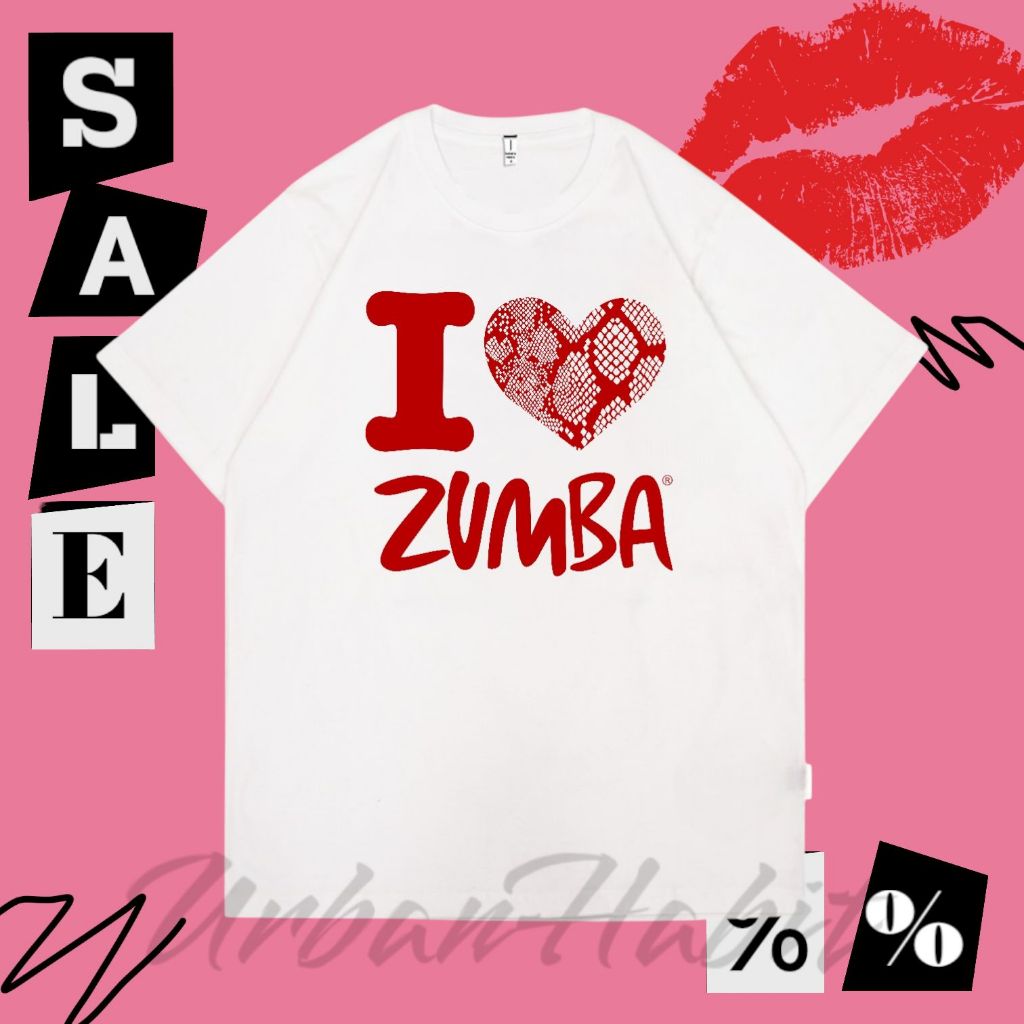ZUMBA สีขาว GYMNITICS TSHIRT แขนสั้นสําหรับผู้ชายและผู้หญิง/ZUMBA LOVE TOP / ZUMBA TSHIRT CSZ - 002