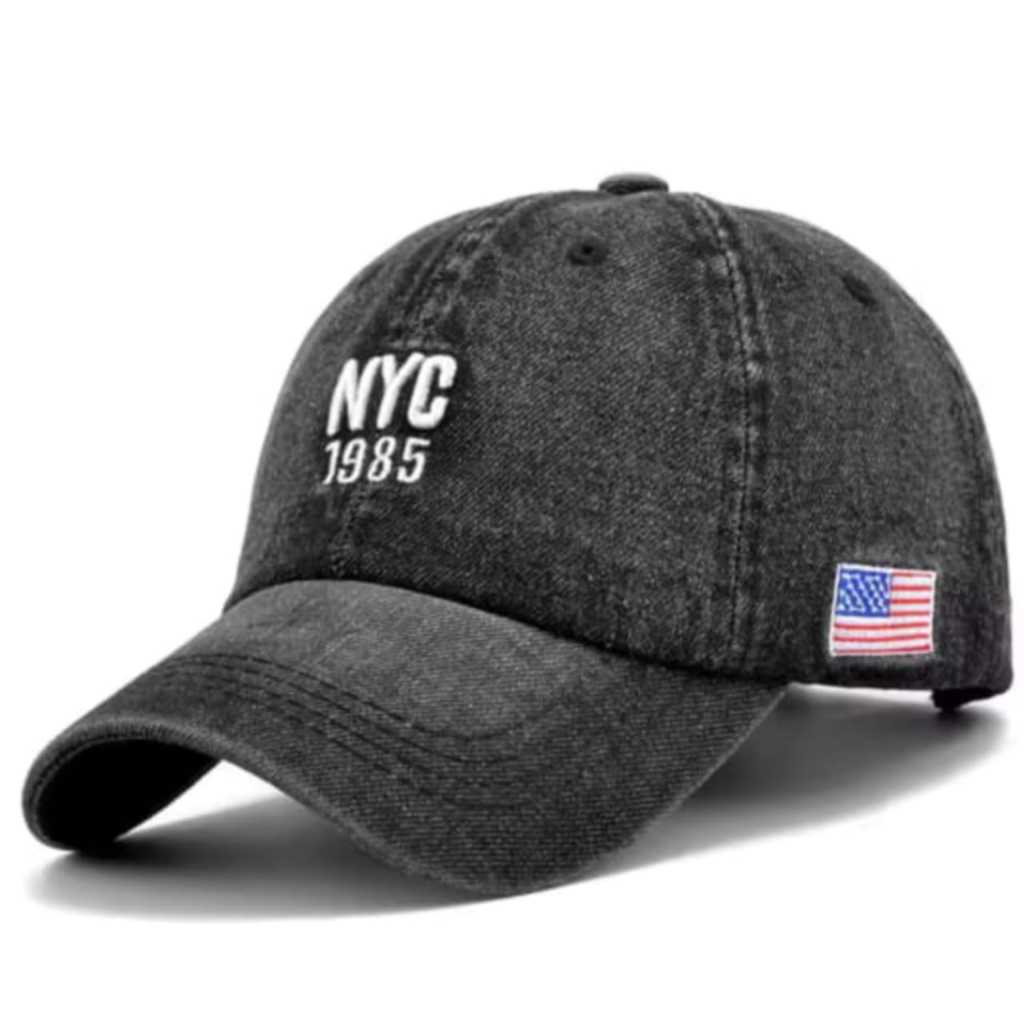 NYC EST 1986 Baseball Distro Caps Casual Sport Caps สําหรับผู้ชายและผู้หญิง - Denim Wash Baseball Ca