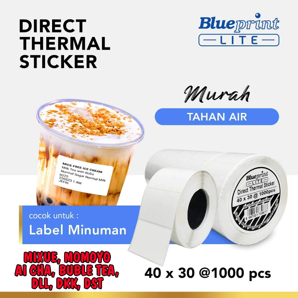 ป้ายใบเสร็จรับเงินสติกเกอร์ความร้อน 40X30MM 1 ม้วนบรรจุ 1000 ชิ้นฐานกระดาษสําหรับ Mixue Momoyo AiCha